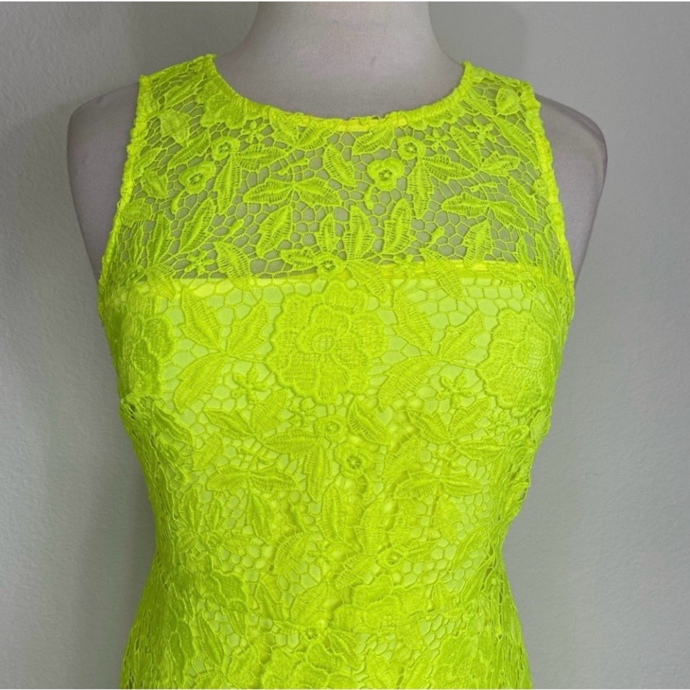 J. Crew Collection Neon Yellow Crochet Sleeveless Sheath Dress Size 4 Classic - Picture 5 of 16